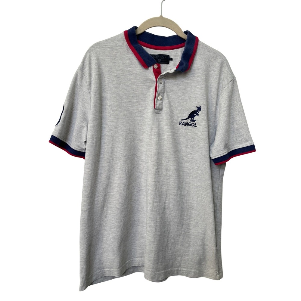 Kangol Original Mens XL Gray Short‎ Sleeve Polo Shirt K90129P Navy Red Trim Logo